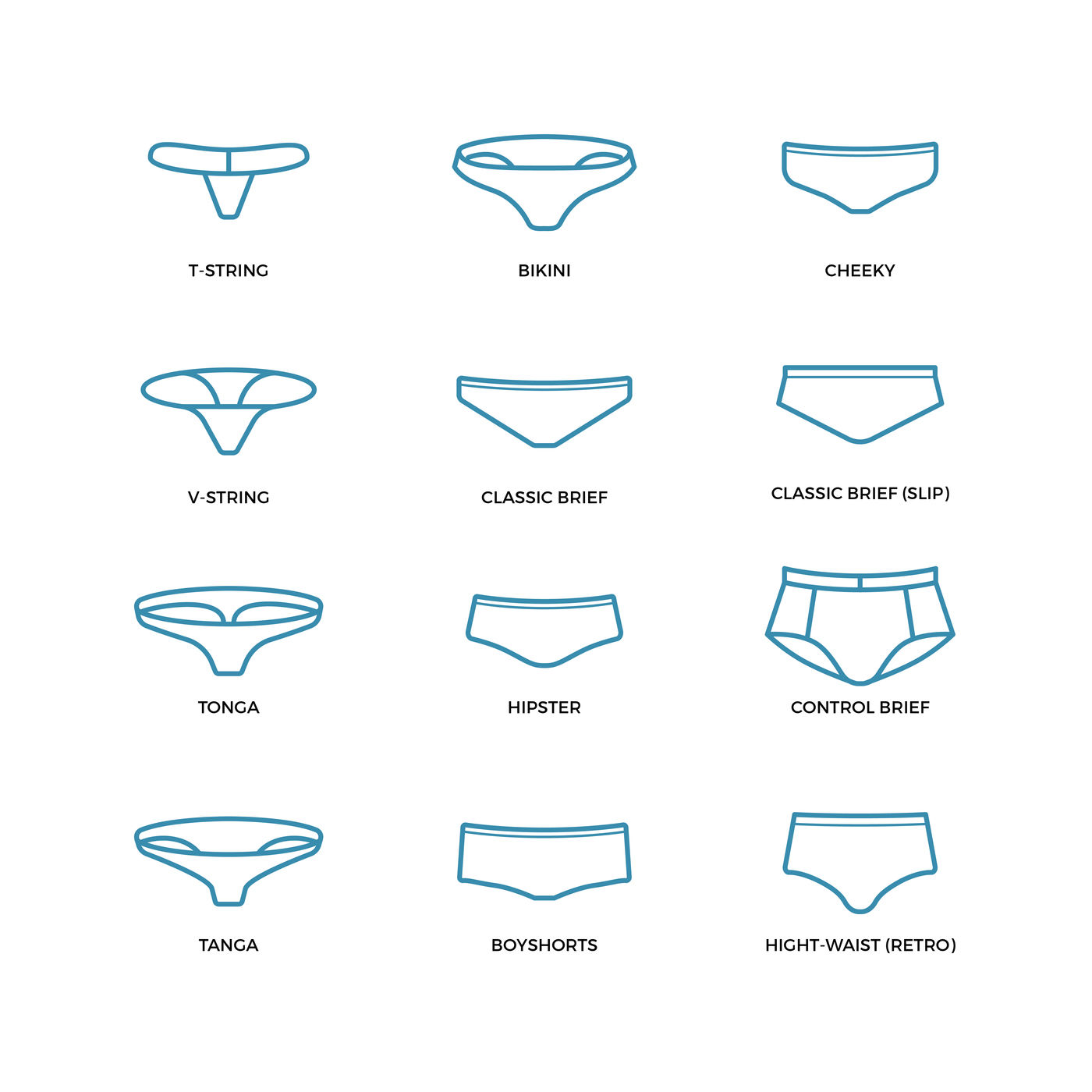 Female underwear, panties, bikini different types in thin line vector ...