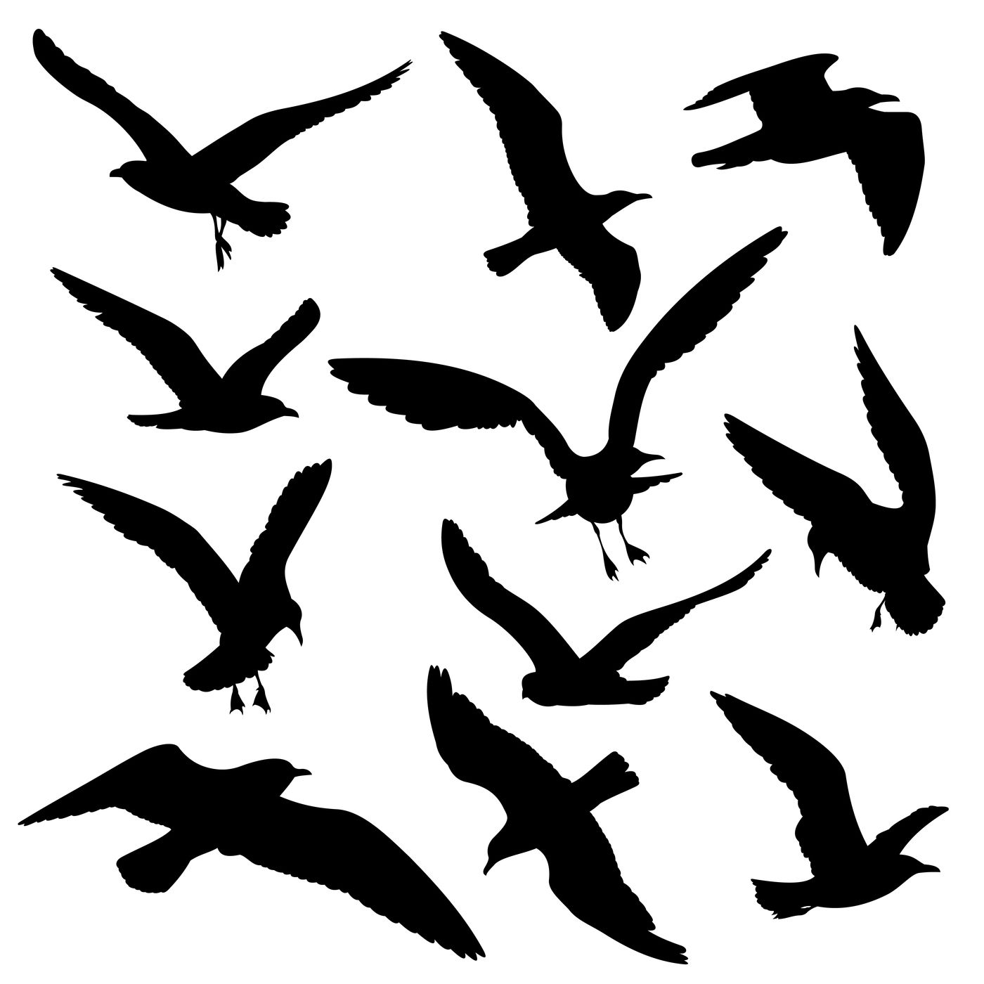Flying Birds Black Silhouettes Vector Set By Microvector