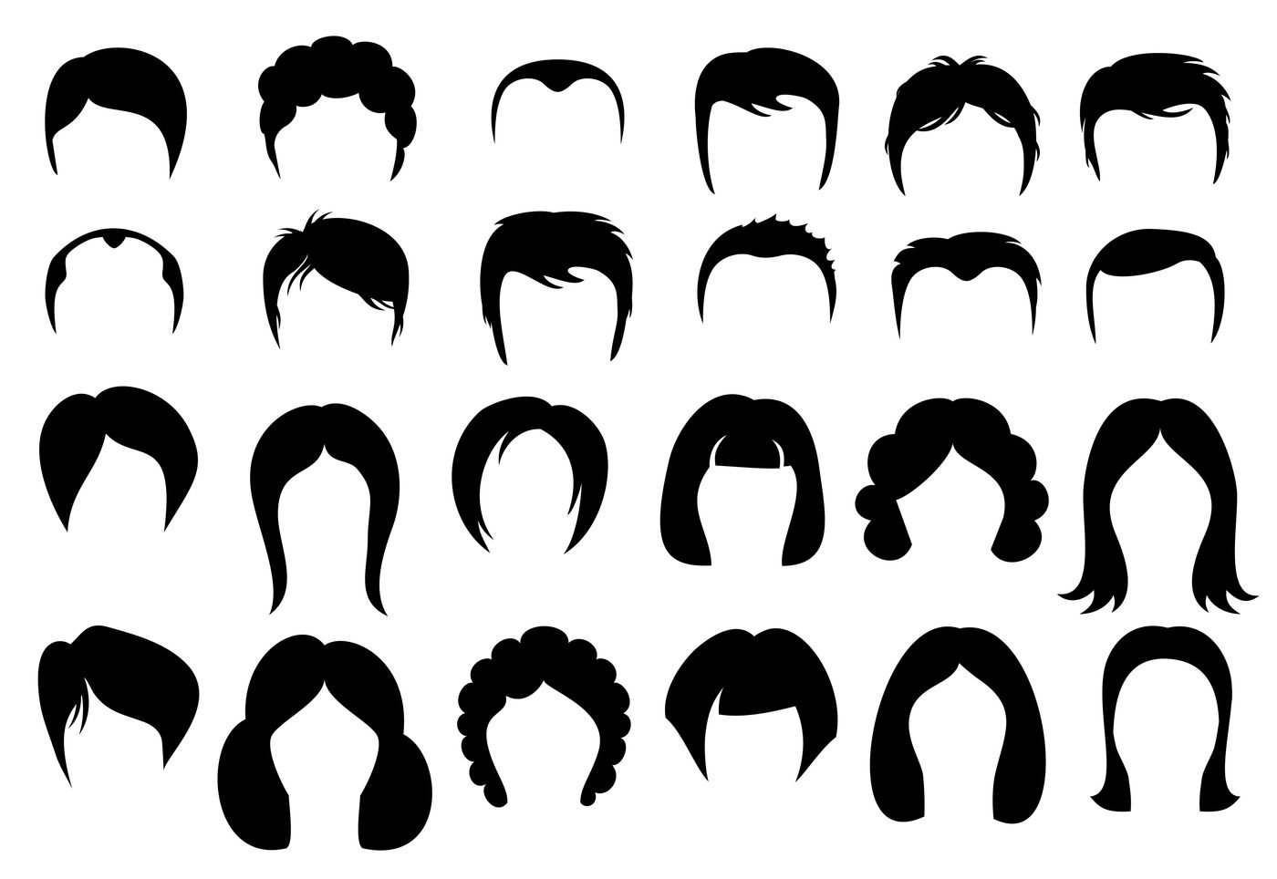 Female and male hair vector hairstyle silhouette icons style By Microvector  | TheHungryJPEG