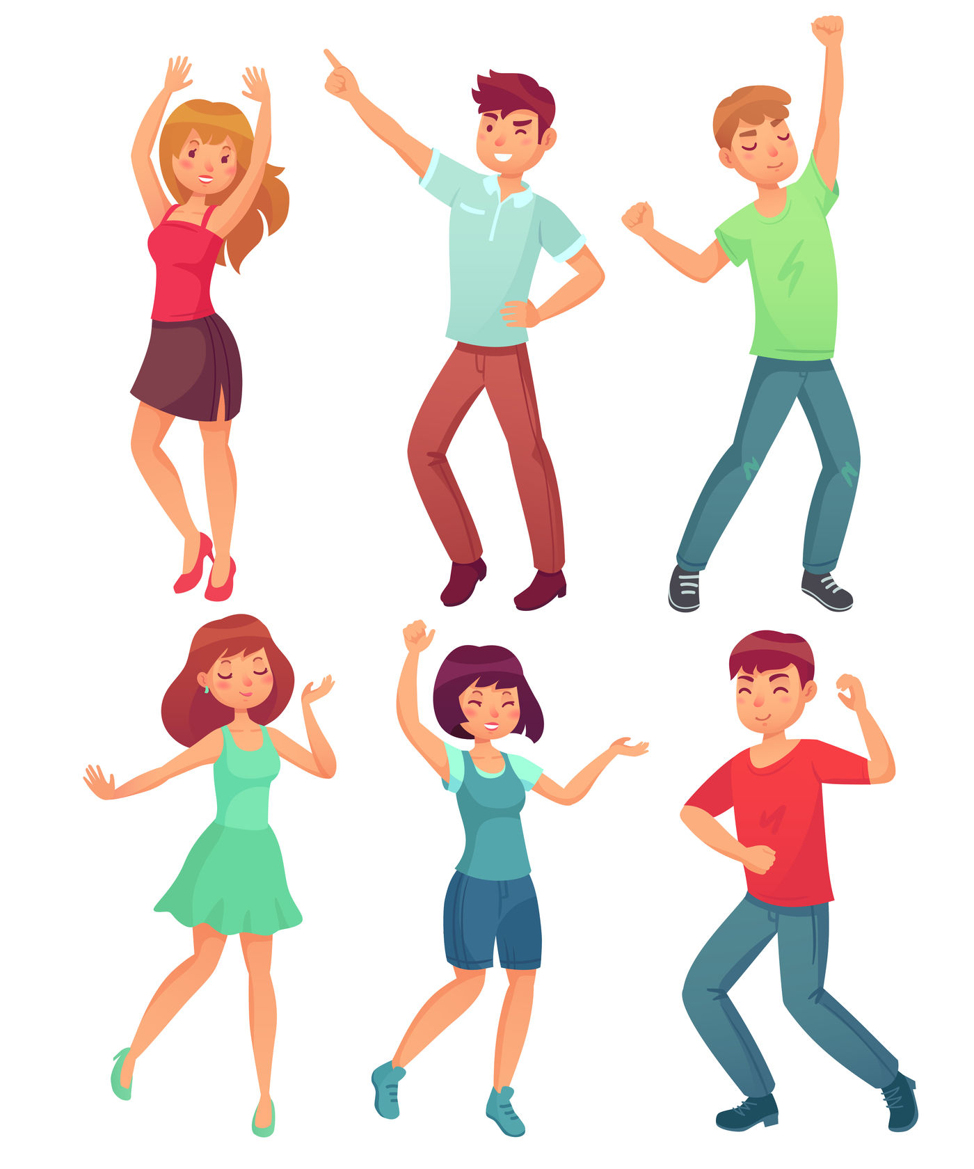 Cartoon dancing people. Happy dance of excited teenager, young women m By  Tartila | TheHungryJPEG