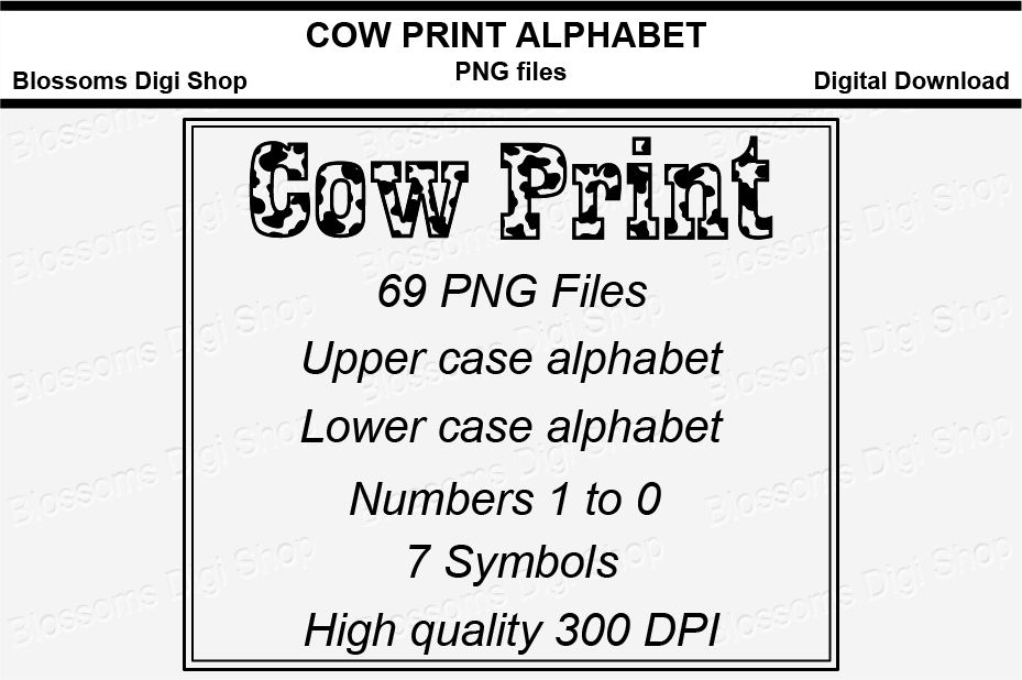 Download Cow Print Alphabet Clipart, PNG files By Blossoms Digi ...