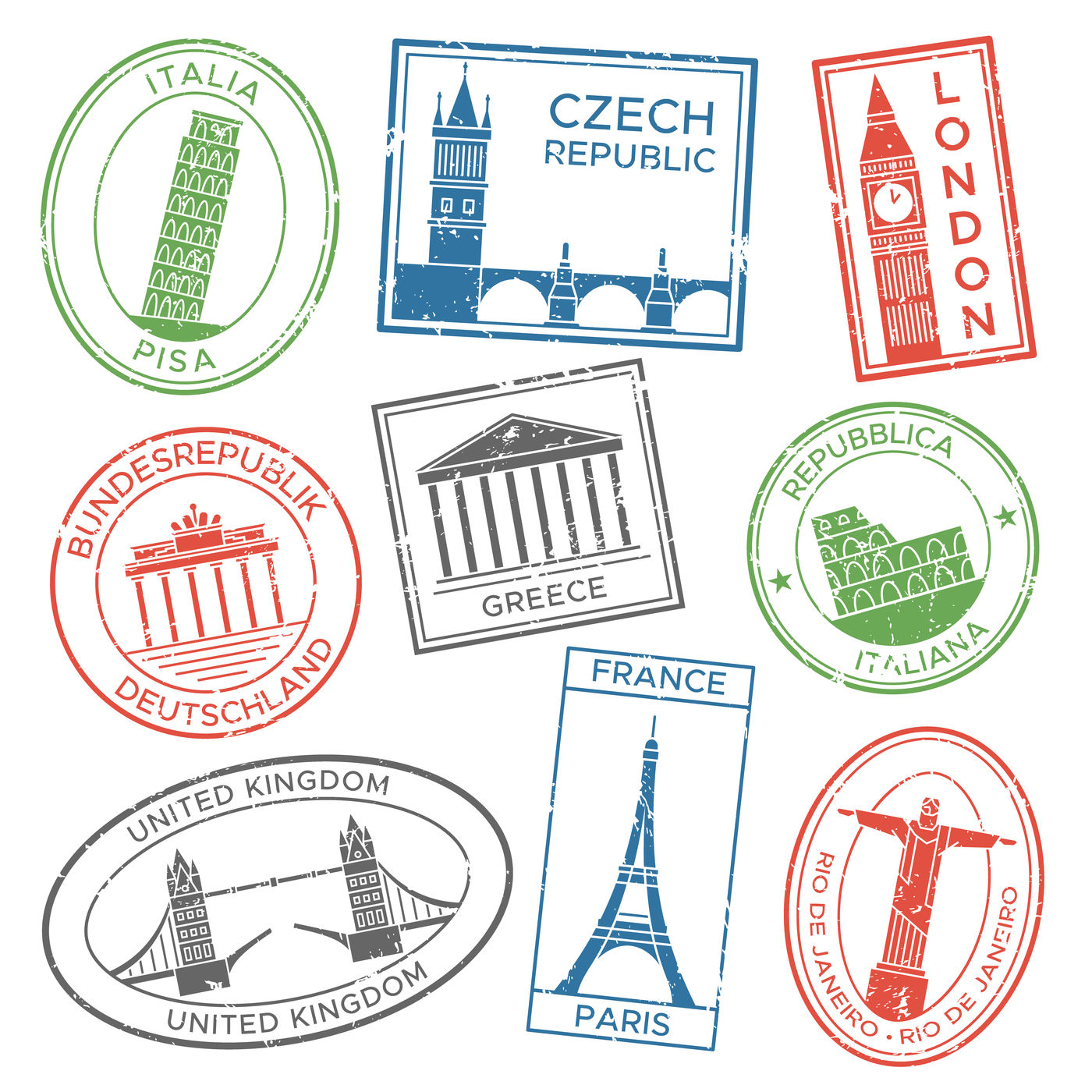 vintage-travel-stamps-for-postcards-with-europe-countries-architecture