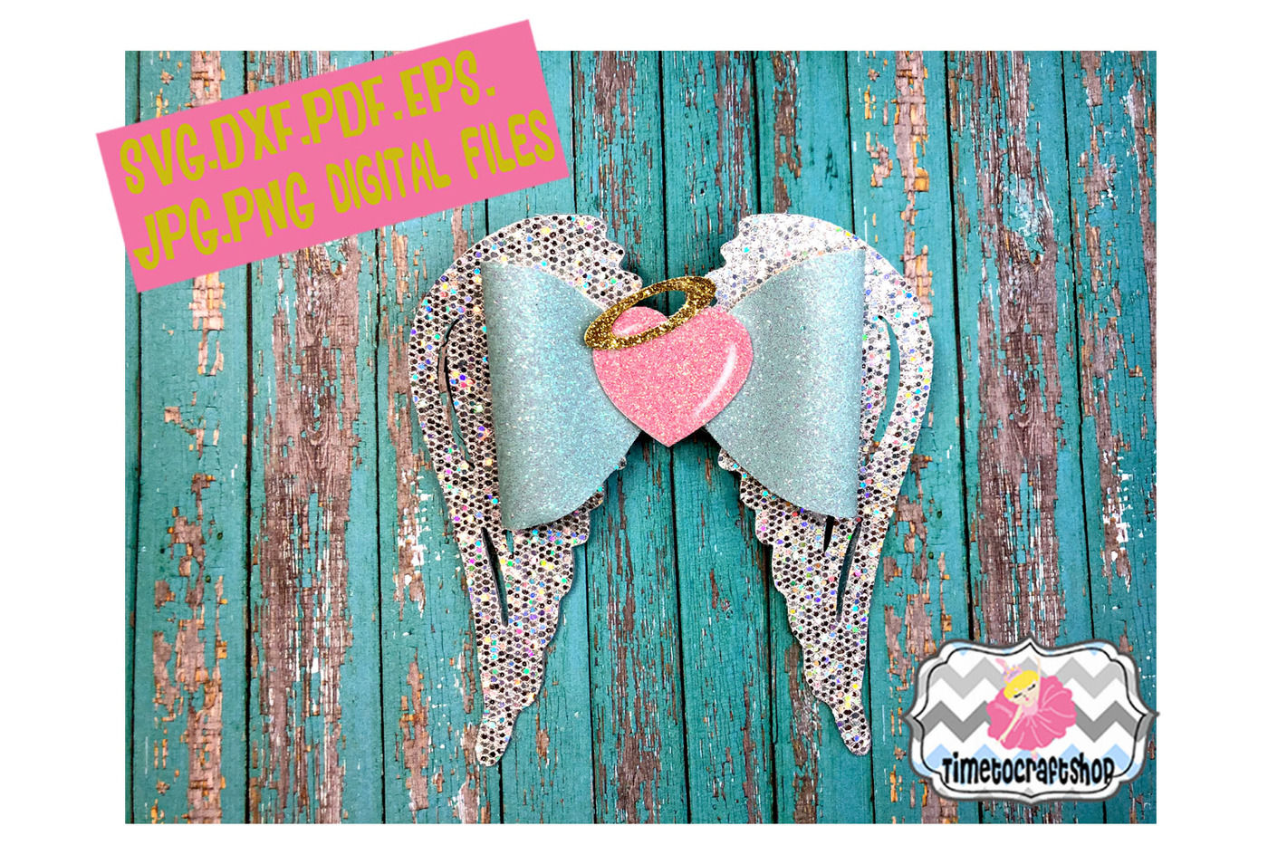 Angel Wing Heart Halo Hair Bow Template Svg Dxf Pdf Eps Jpg Png By Timetocraftshop Thehungryjpeg Com