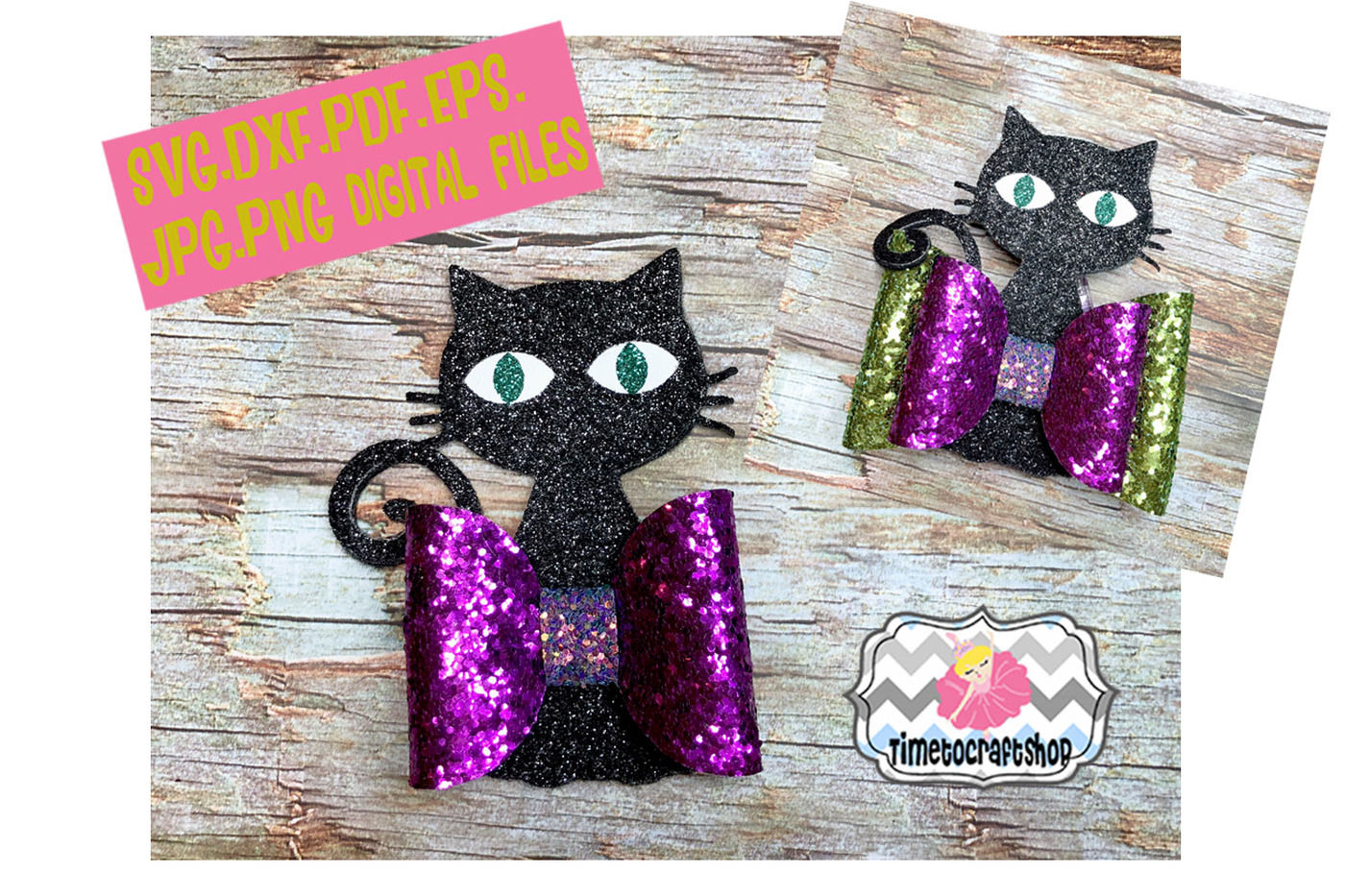 Halloween Black Cat Hair Bow Template Svg Dxf Pdf Eps Jpg Png By Timetocraftshop Thehungryjpeg Com