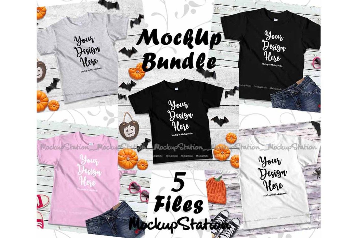 Download Fall Kids Tshirt Mockup Bundle 5 Colors, Children Shirt ...