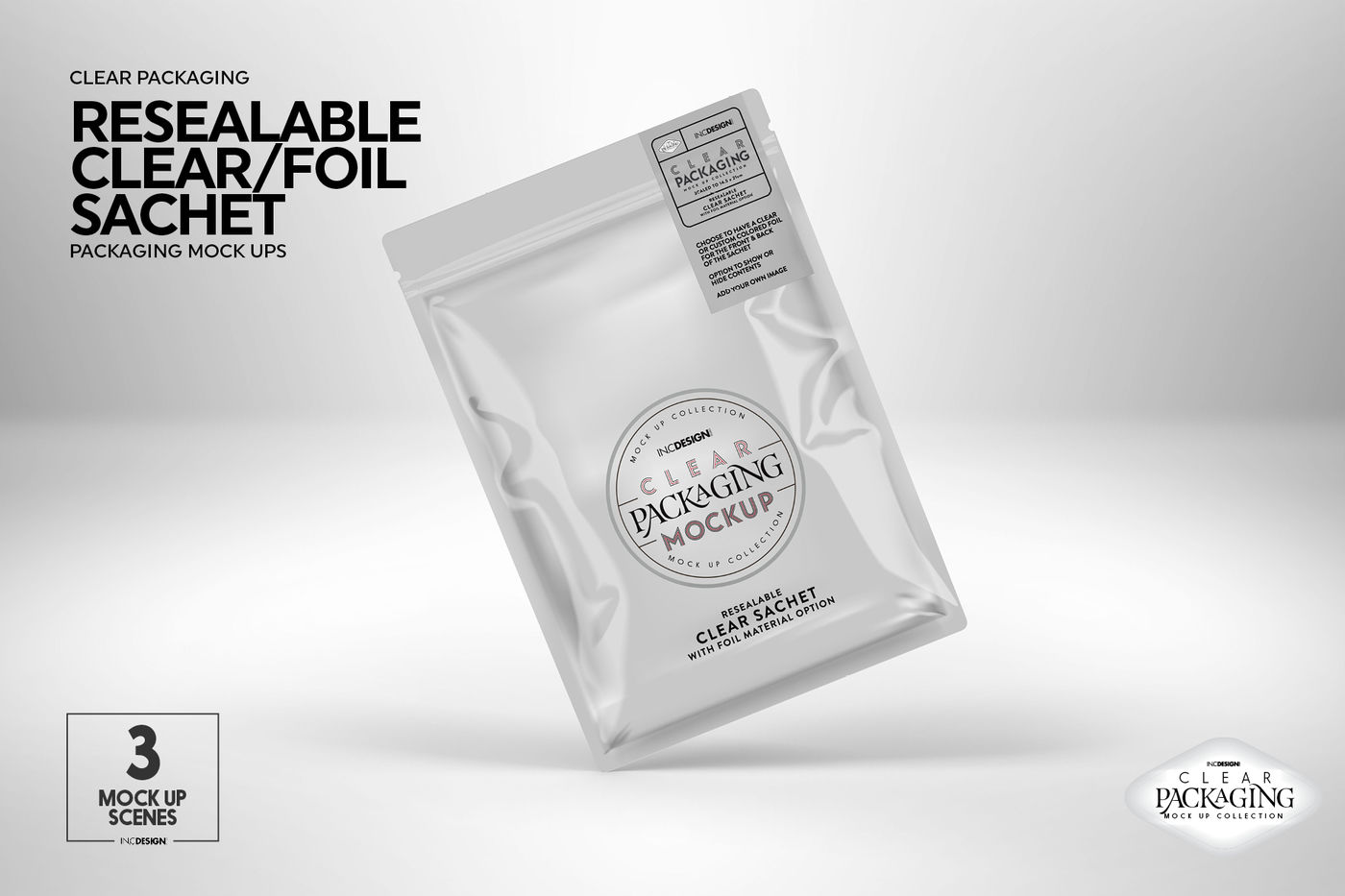 Clear Foil Sachet Packaging Mockup By INC Design Studio | TheHungryJPEG.com