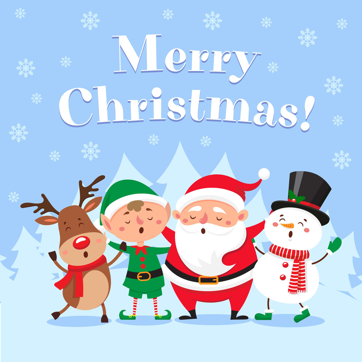 Cute christmas greeting card. Singing Santa Claus, funny snowman and X By Tartila ...