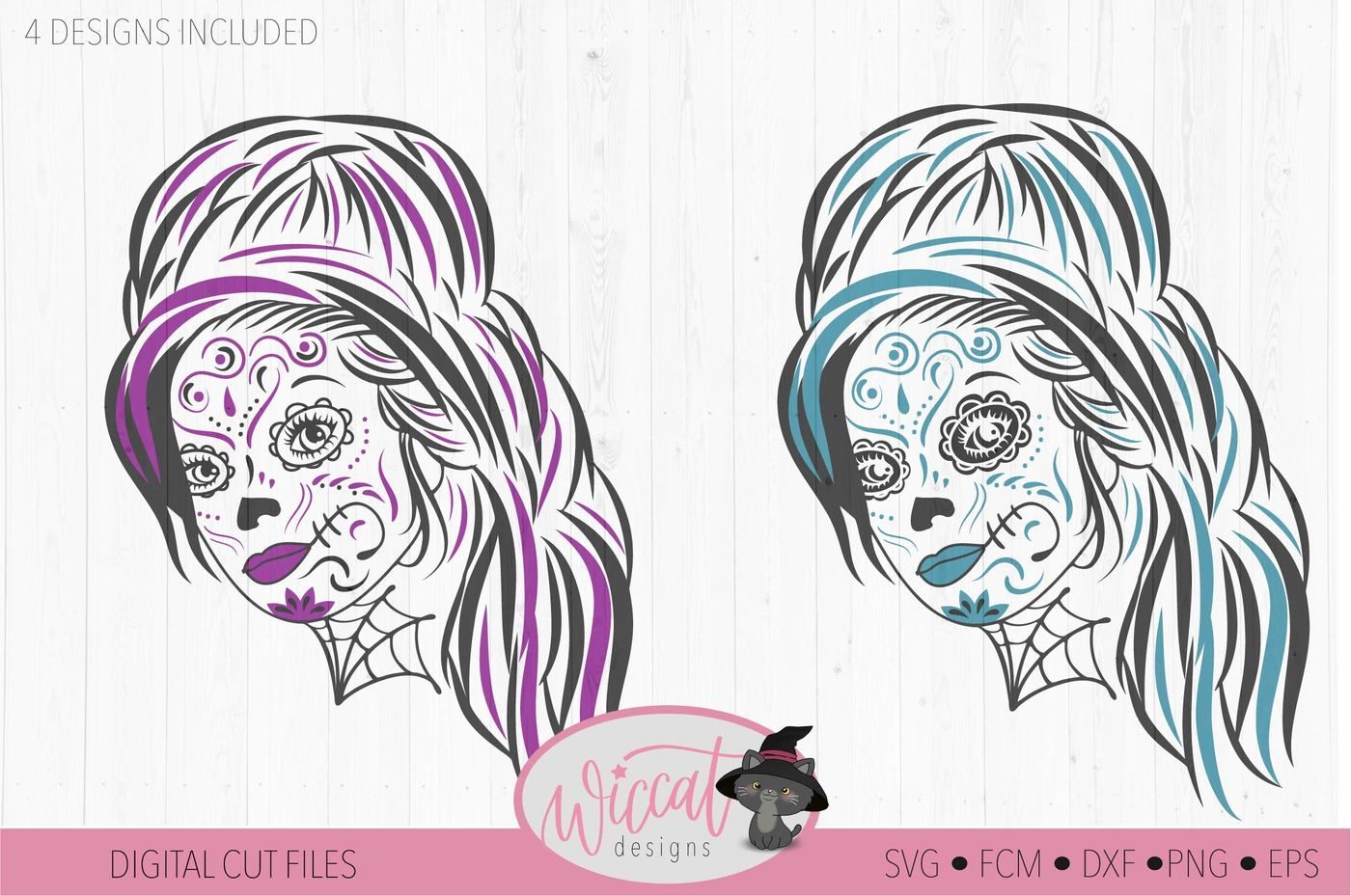 Calavera Sugar Skull Svg, Girl Skull Tattoo Svg, Woman Skull