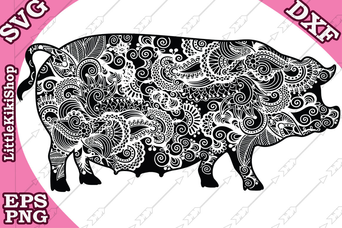 Zentangle Pig Svg Mandala Pig Svg Zentangle Animal Svg By Littlekikishop Thehungryjpeg Com