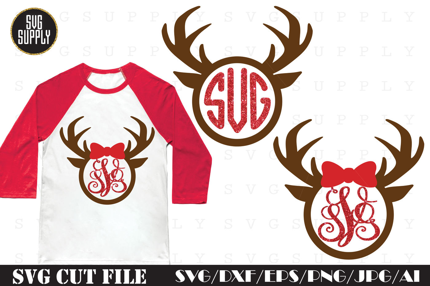 Christmas Deer Monogram SVG Cut File By SVGSUPPLY | TheHungryJPEG.com