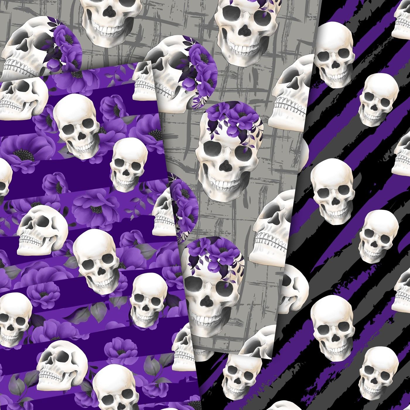 Skulls and flowers paper By DigitalDesignsAndArt | TheHungryJPEG