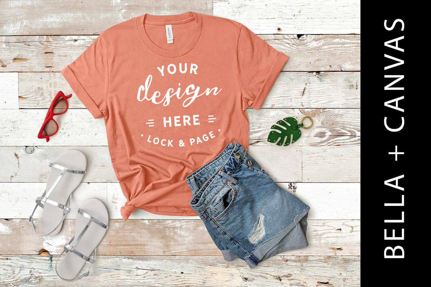 Download Sunset Bella Canvas 3001 T Shirt Mockup Feminine Beach Style By Lock And Page Thehungryjpeg Com