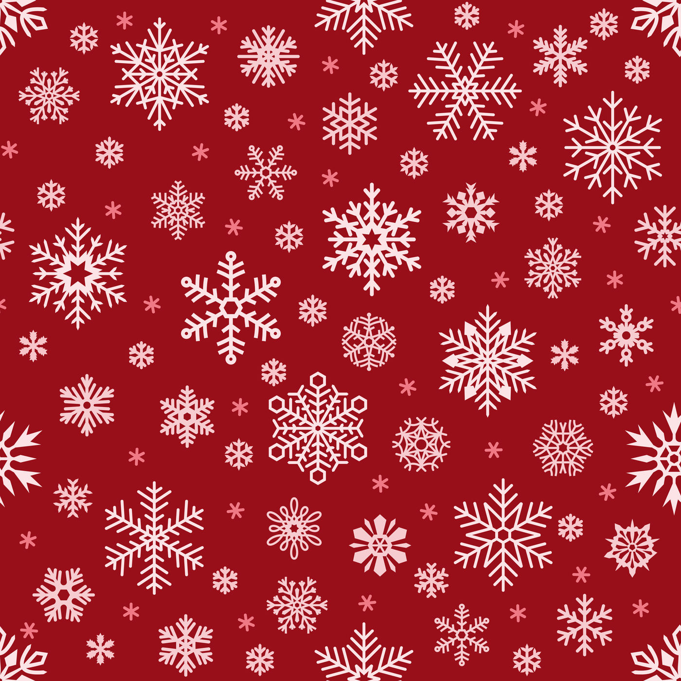 Snowflakes pattern. Christmas falling snowflake on red backdrop. Winte ...