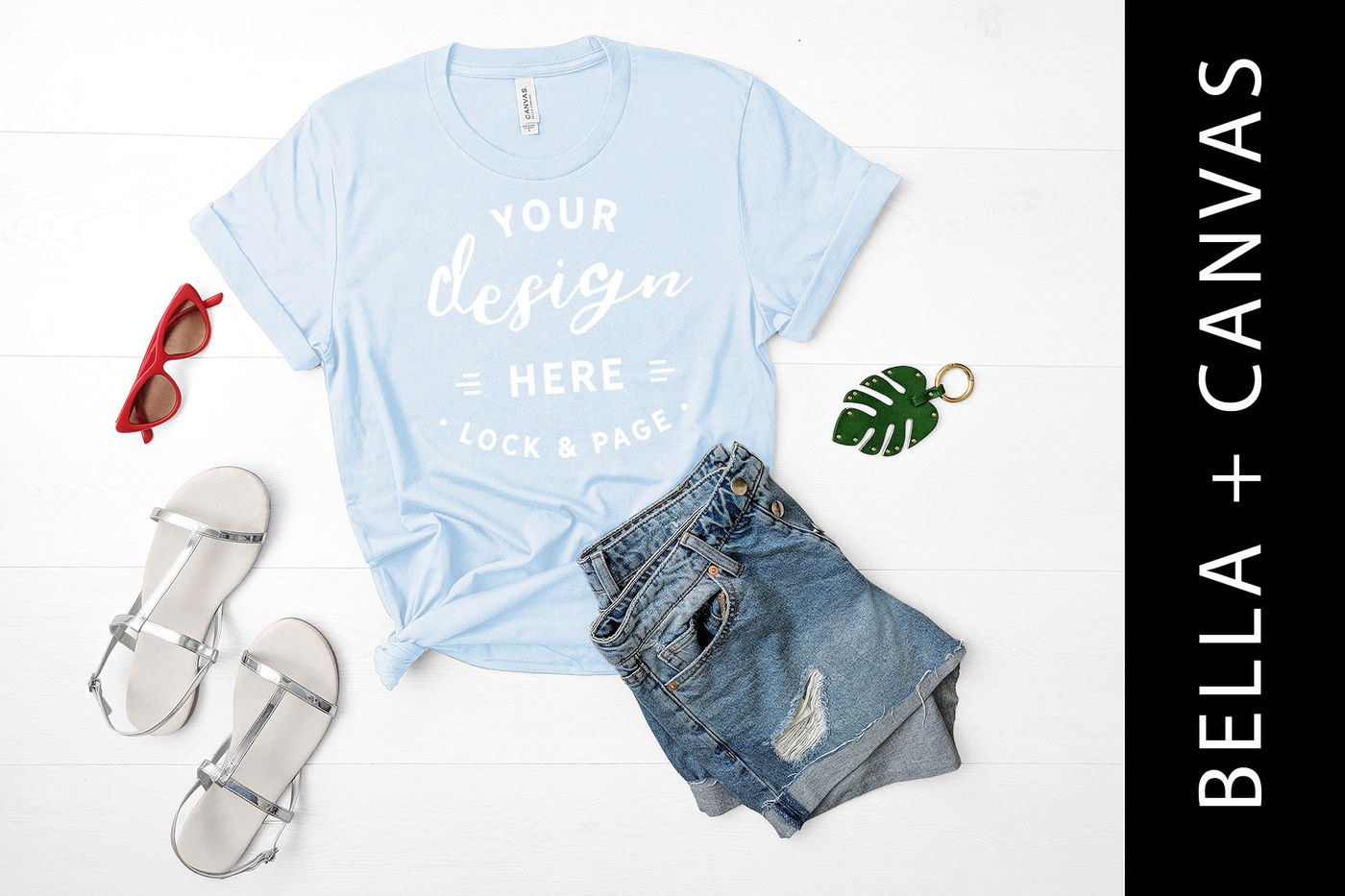 Download Light Blue Bella Canvas 3001 T Shirt Mockup Shirt Flat Lay By Lock And Page Thehungryjpeg Com