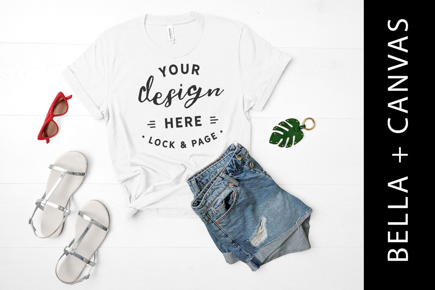 Download White Bella Canvas 3001 T Shirt Mockup Flat Lay Beach House Style By Lock And Page Thehungryjpeg Com