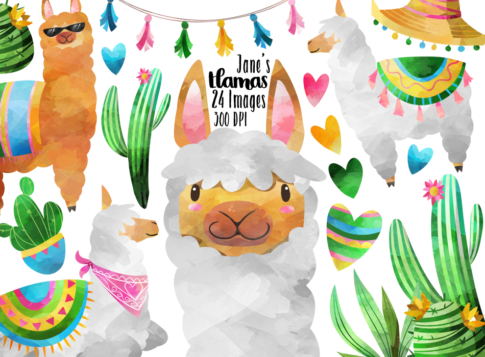 Watercolor Llamas Clipart By Digitalartsi | Thehungryjpeg.com