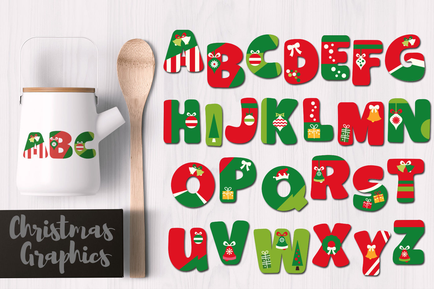 Christmas Alphabet Uppercase Letters By Blessedgrafik Thehungryjpeg