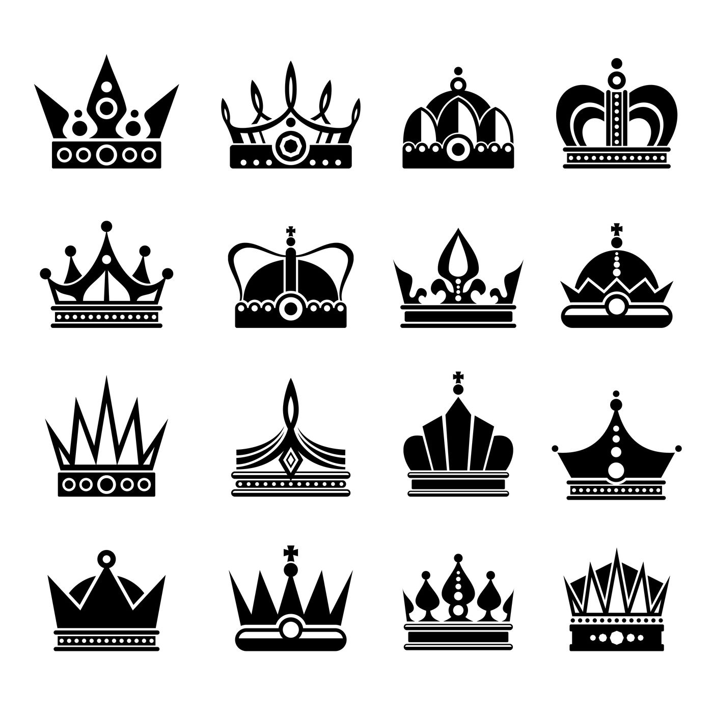 Royal Crowns Vector Illustration Set In Black By Microvector Thehungryjpeg 