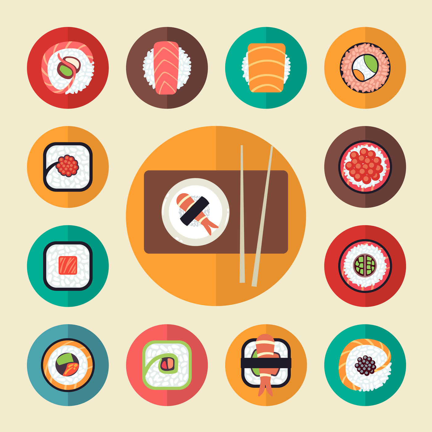 Japanese food sushi icons vector illustration set By Microvector ...