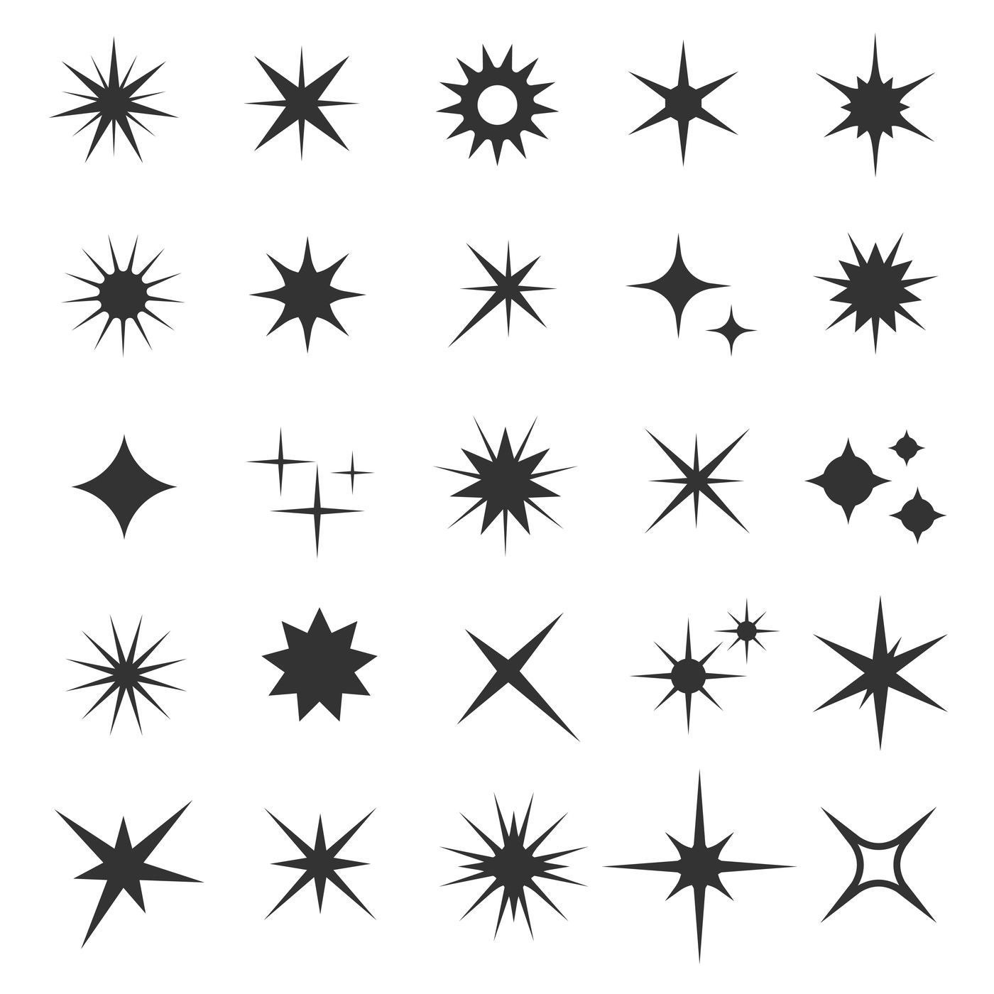 Shining sparkling stars black vector symbols By Microvector | TheHungryJPEG