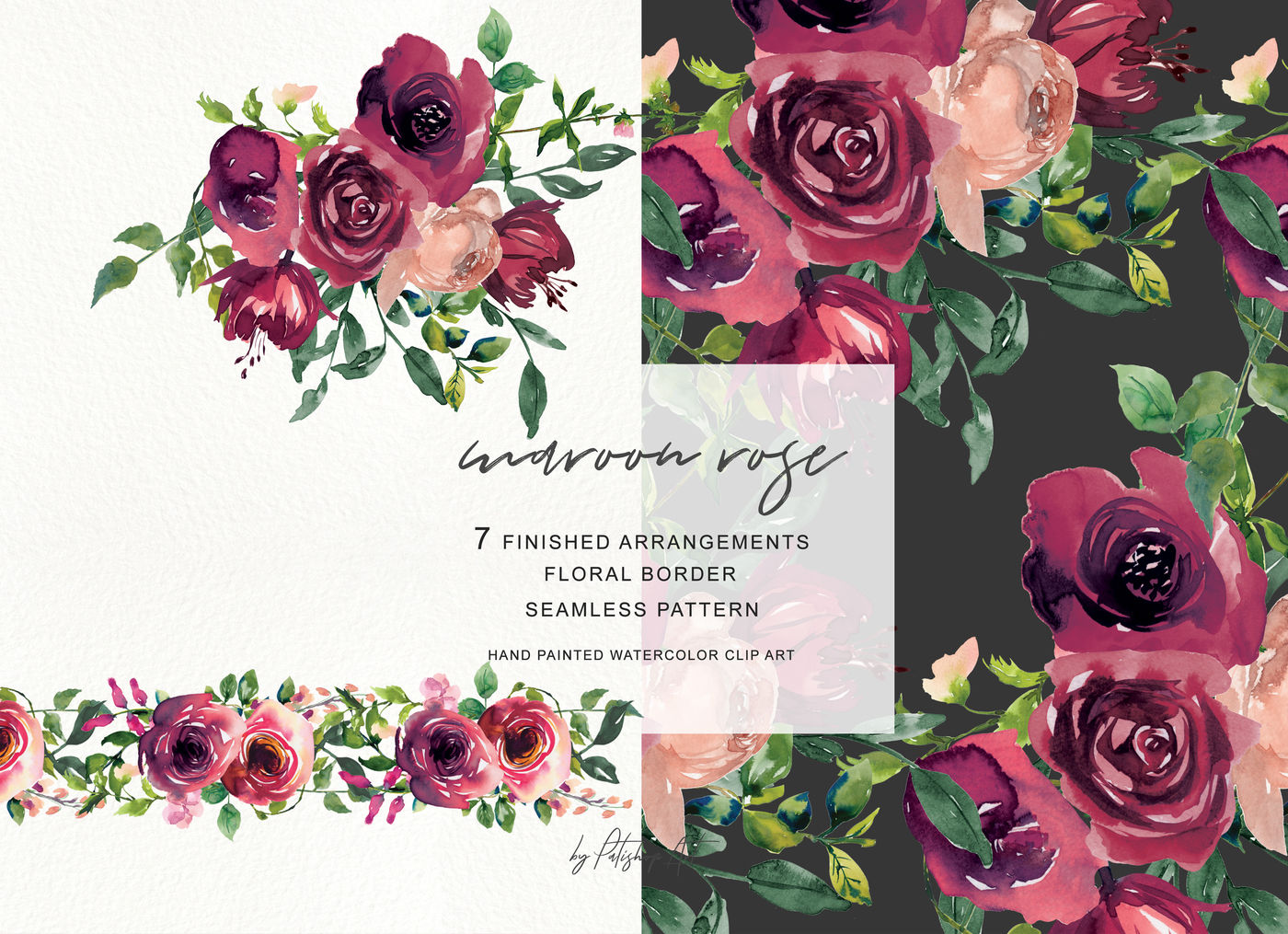 Watercolor Maroon Rose Clipart By Patishop Art | TheHungryJPEG.com