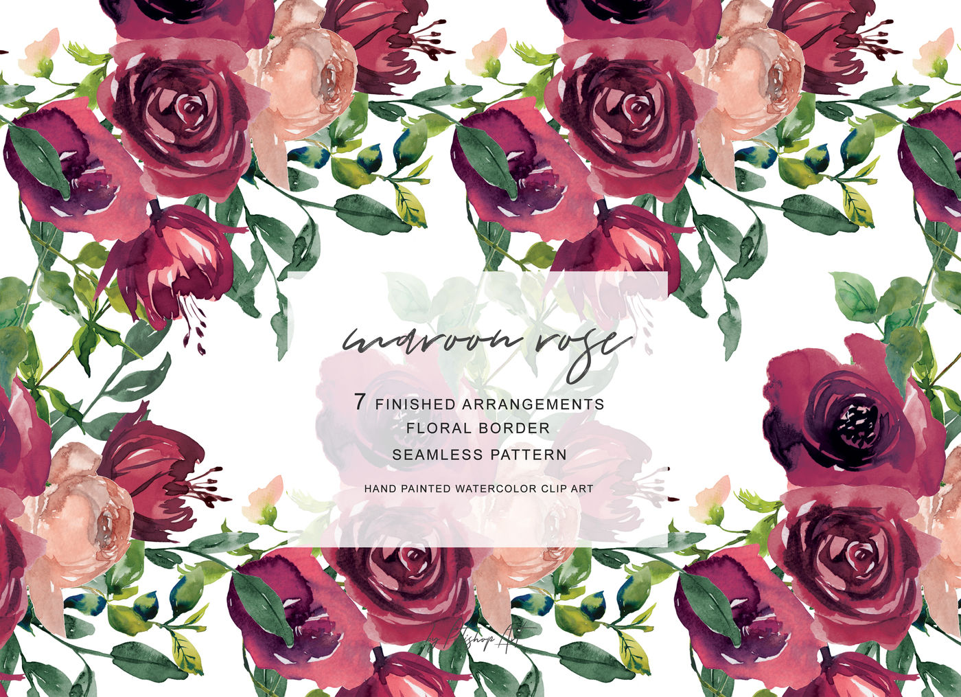 Watercolor Maroon Rose Clipart By Patishop Art | TheHungryJPEG.com