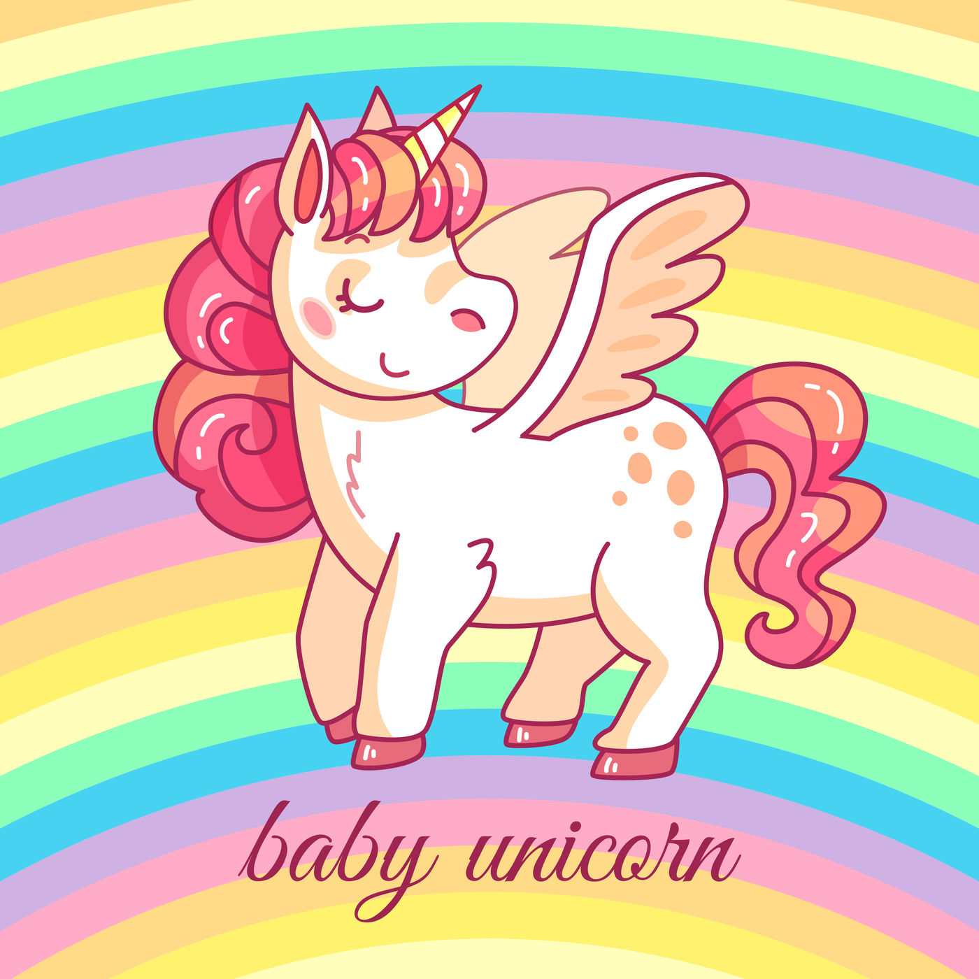 Cute baby unicorn. cartoon fairy magic pony on rainbow. Funny horse gi By  Tartila | TheHungryJPEG