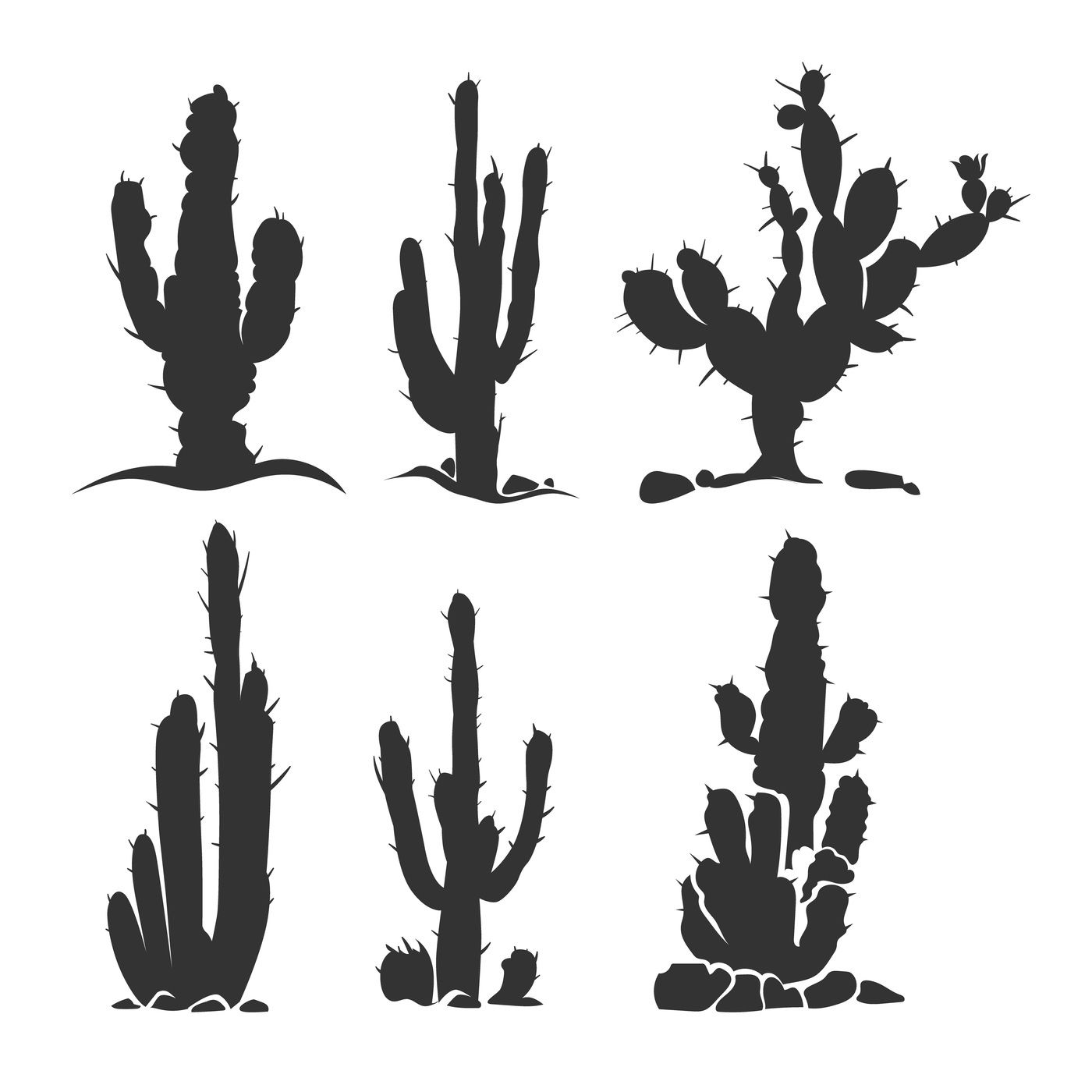 Desert cactus vector silhouette plants isolated on white By Microvector | TheHungryJPEG.com