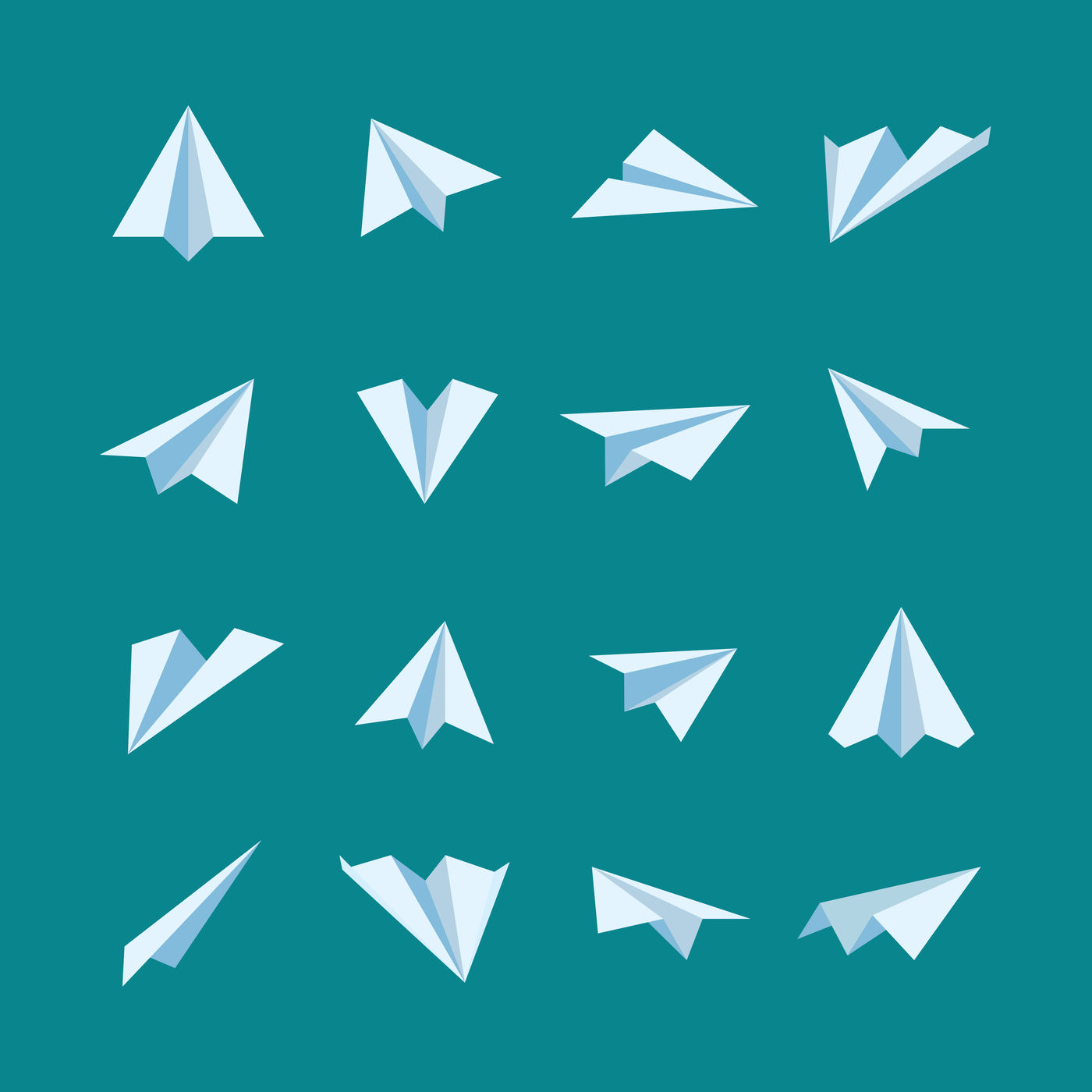 Paper planes flat vector icons set By Microvector | TheHungryJPEG