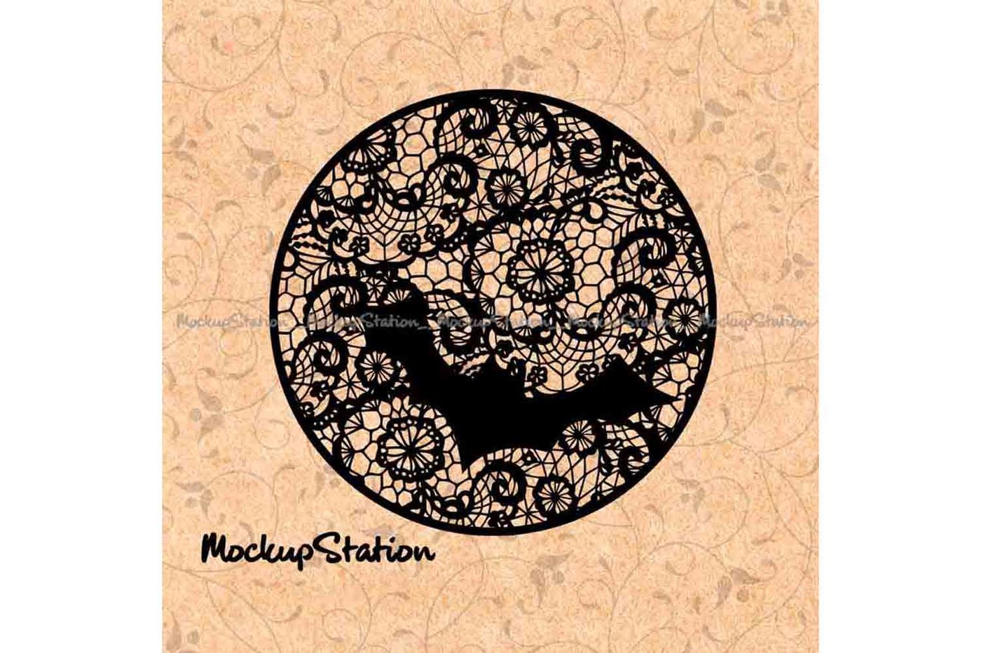 Bat Moon Halloween Lace Mandala Svg Zentangle Boho Fall Decor By Mockupstation Thehungryjpeg Com