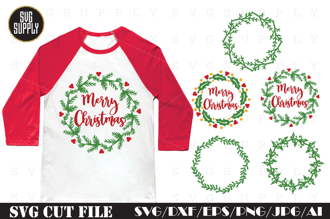 Christmas Wreath Set SVG Cut File By SVGSUPPLY | TheHungryJPEG.com