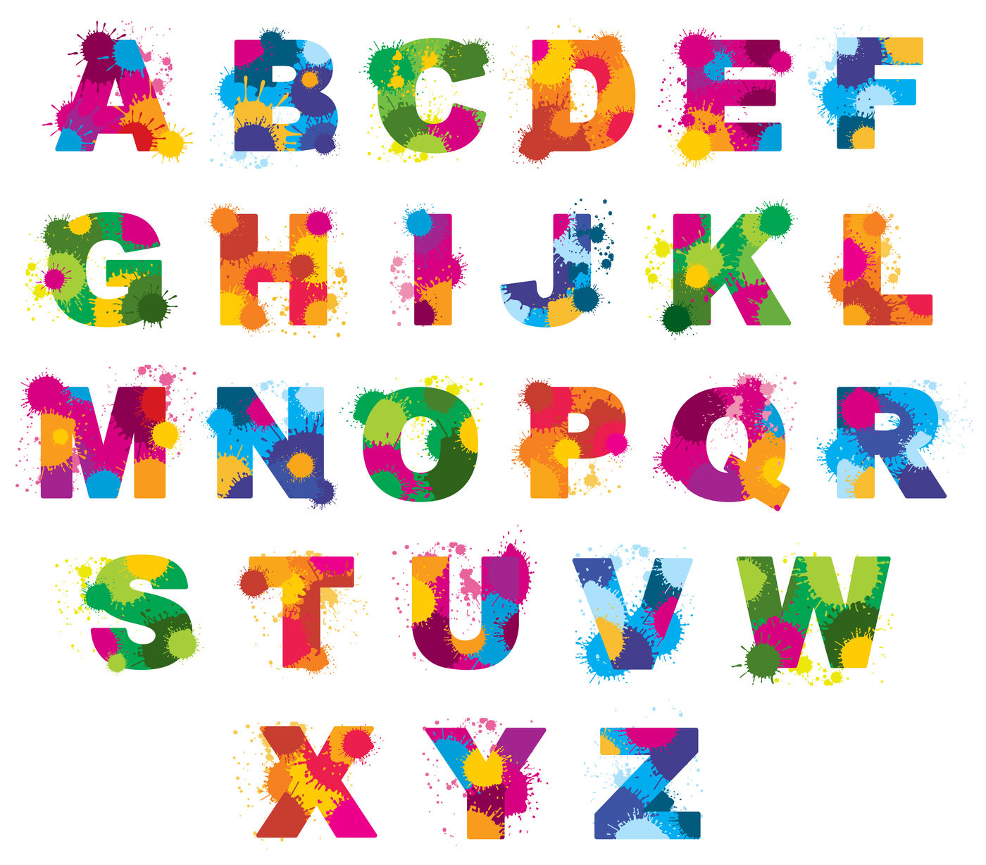 Letters Alphabet Painted By Color Splashes Vector Font By Microvector Thehungryjpeg Com