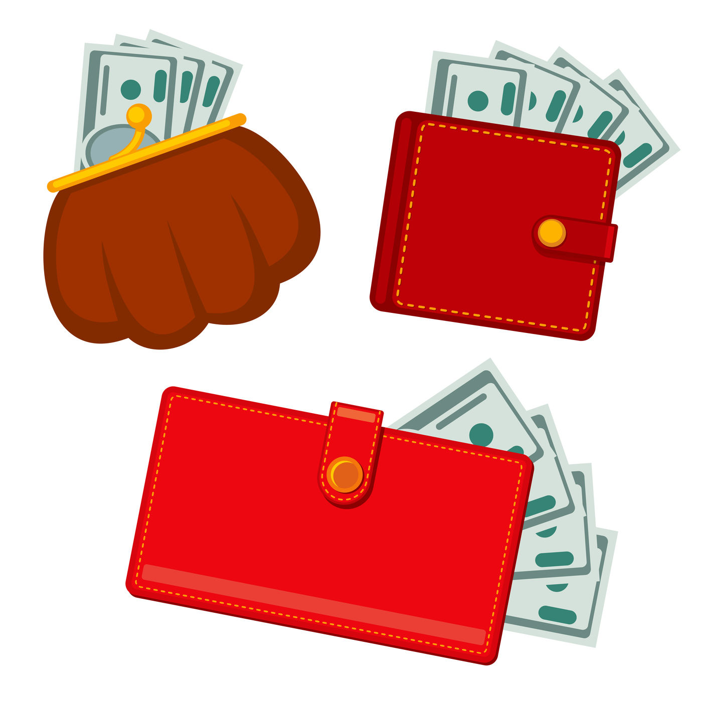 Download Wallet with money, green dollars. earnings vector flat ...