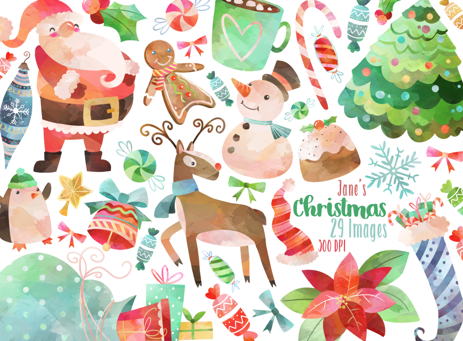 Watercolor Christmas Clipart By Digitalartsi Thehungryjpeg Com
