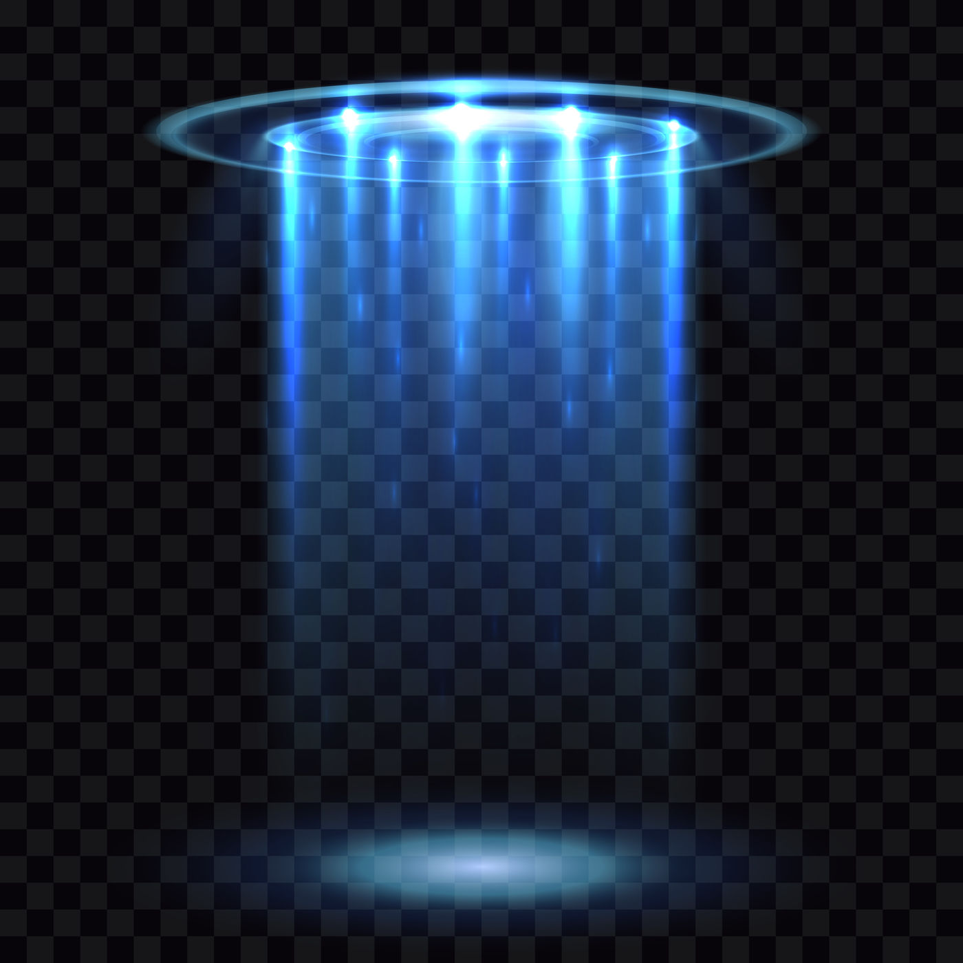 UFO light beam, aliens futuristic spacecraft isolated on transparent c