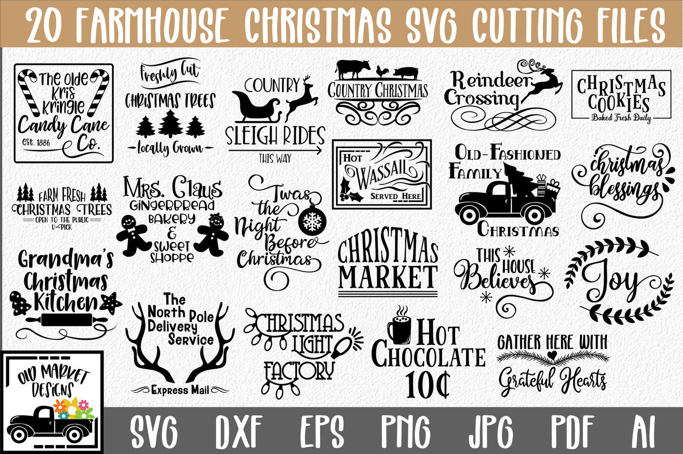 Farmhouse Christmas Svg Bundle With 20 Svg Cut Files Png Dxf Eps By Shannon Keyser Thehungryjpeg Com