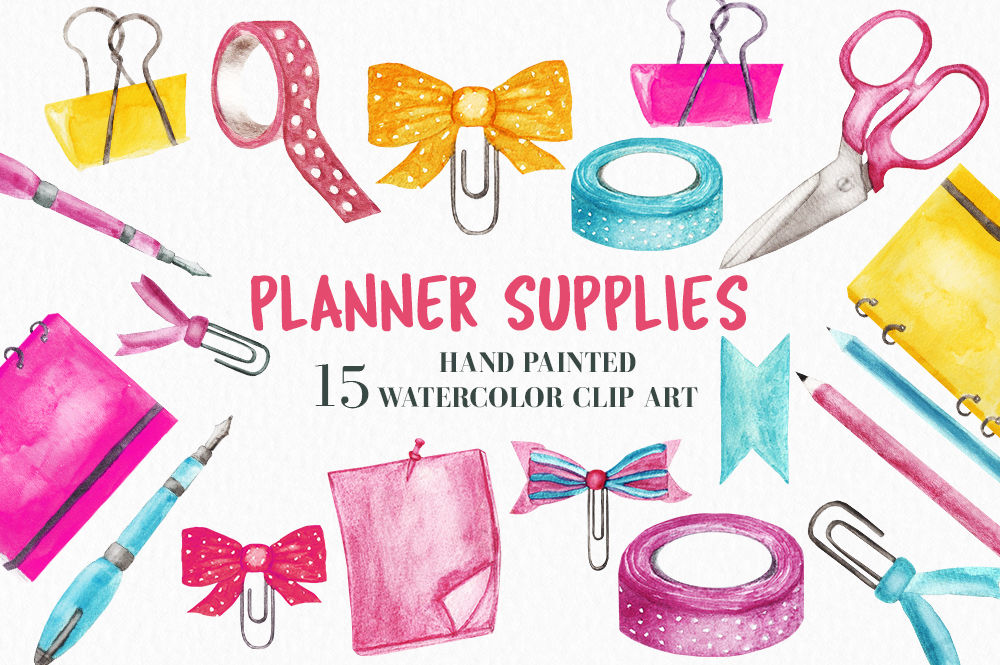 Watercolor Planner Supplies Clipart By BonaDesigns