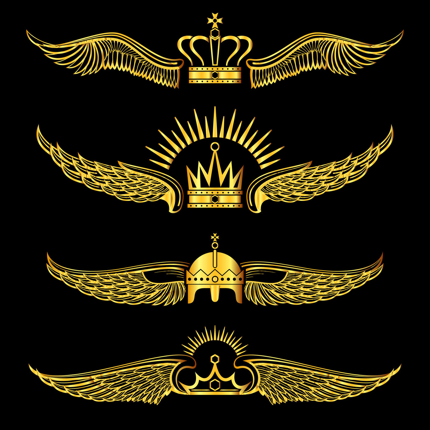 Bộ logo vương miện cánh vàng trên nền đen sẽ mang đến cho bạn cảm giác thăng hoa. Được thiết kế với chi tiết tinh xảo, cánh hoa và vương miện được kết hợp hoàn hảo trên nền đen. Logo này không chỉ đơn thuần là biểu tượng, mà còn là sự thể hiện của sự sang trọng và phong cách.