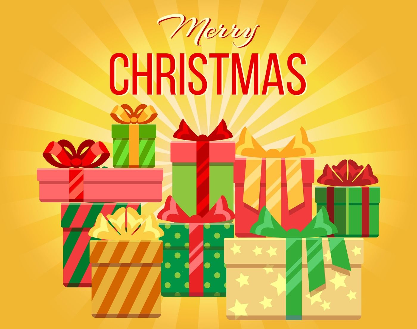 Vector Merry Christmas greeting card with heap of gift