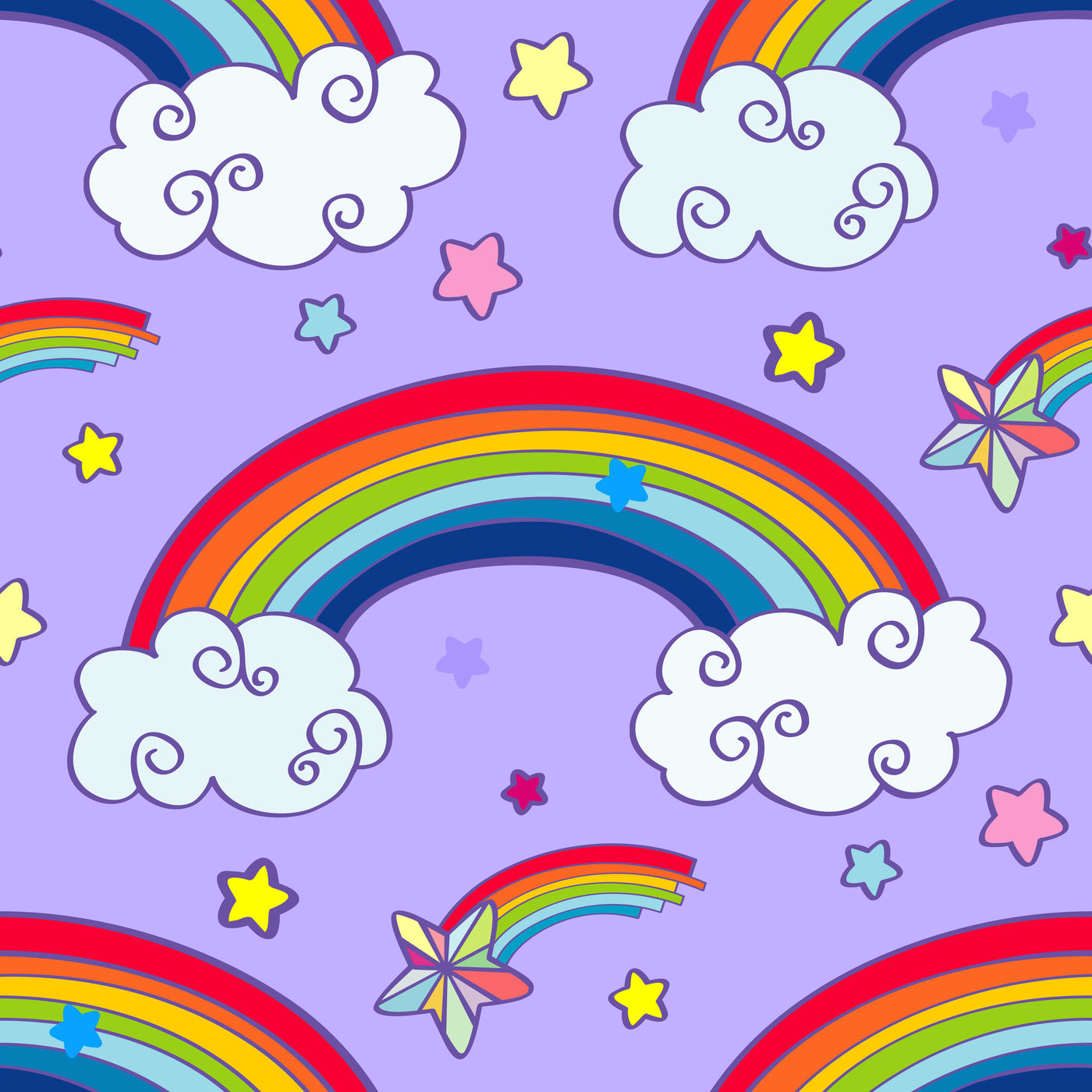 Hand drawn cartoon rainbow, clouds and falling By Microvector |  TheHungryJPEG