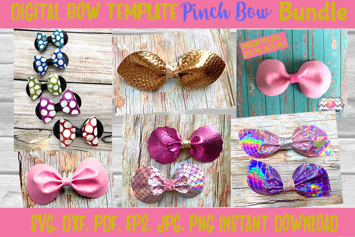6 Styles Pinch Center Hair bow Template Bundle By Timetocraftshop |  TheHungryJPEG