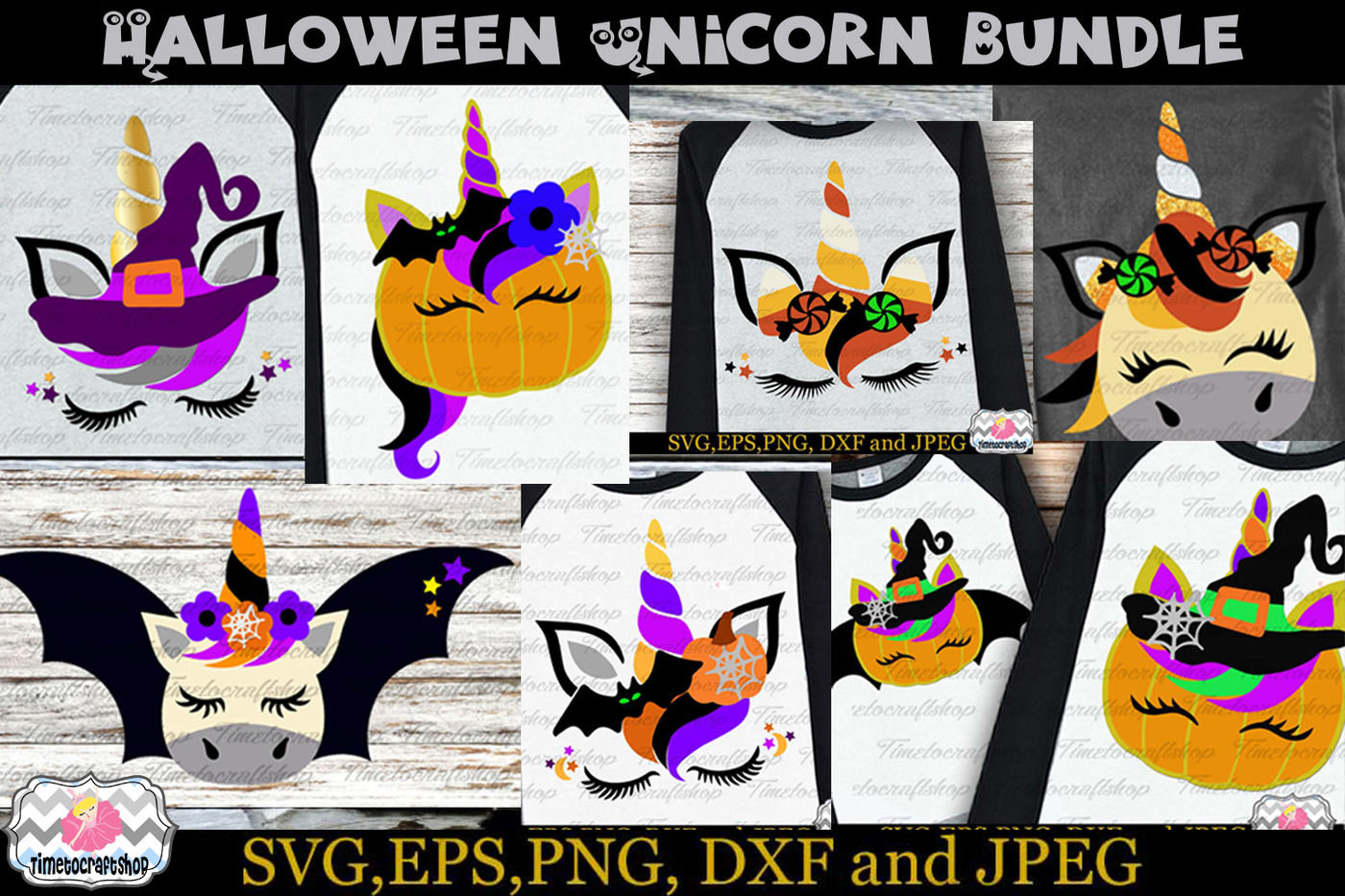 Svg Eps Dxf Png Files For Halloween Unicorn Bundle By Timetocraftshop Thehungryjpeg Com