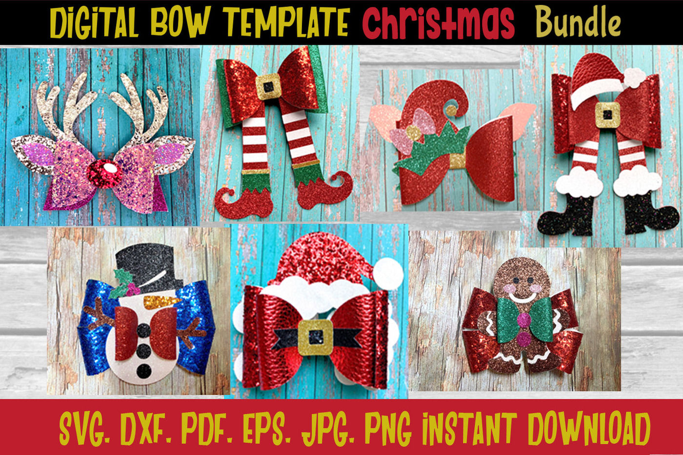 Holiday Christmas Hair Bow Template Bundle By Timetocraftshop 