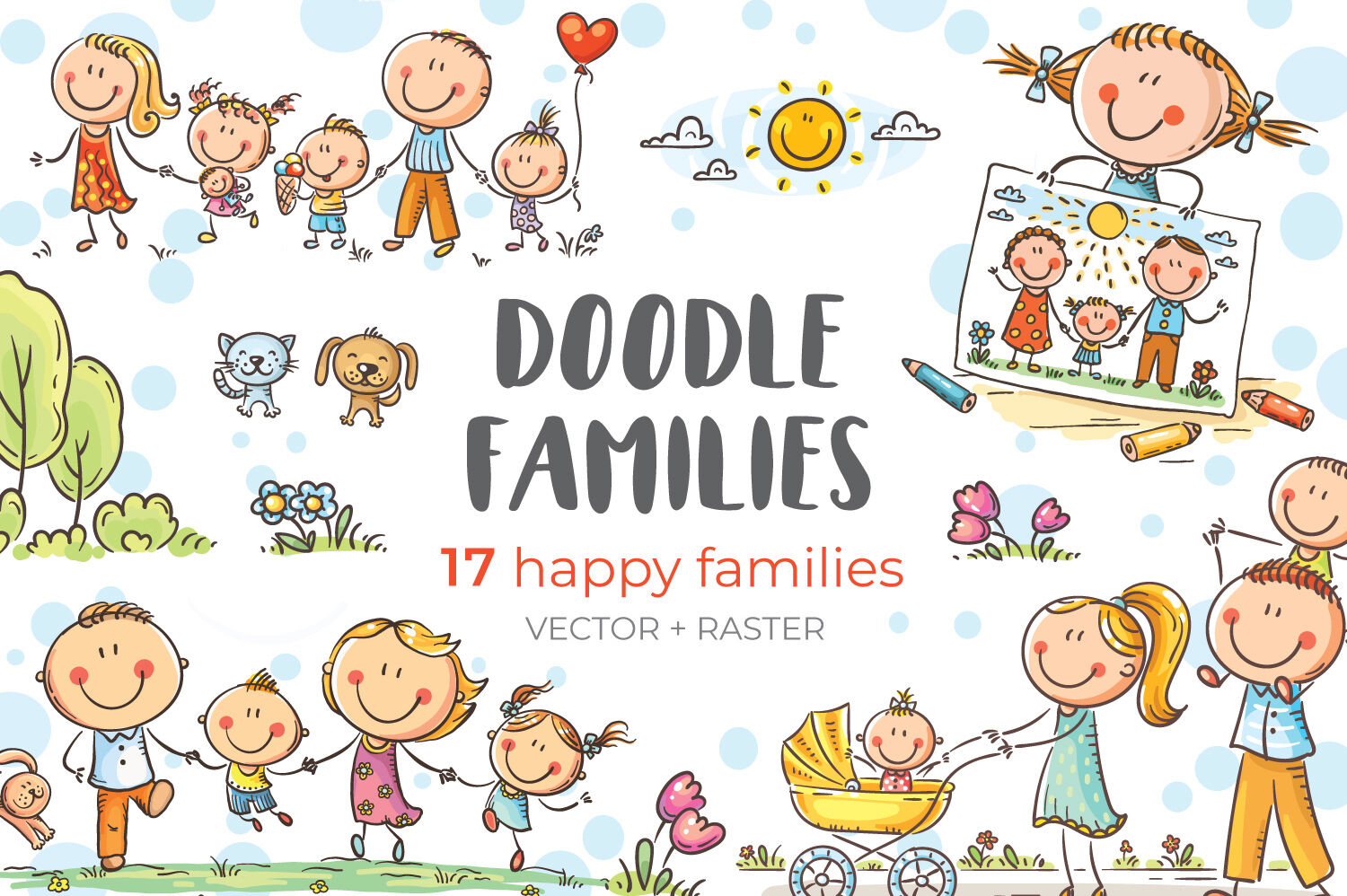 Happy doodle families bundle, clipart By Optimistic Kids Art