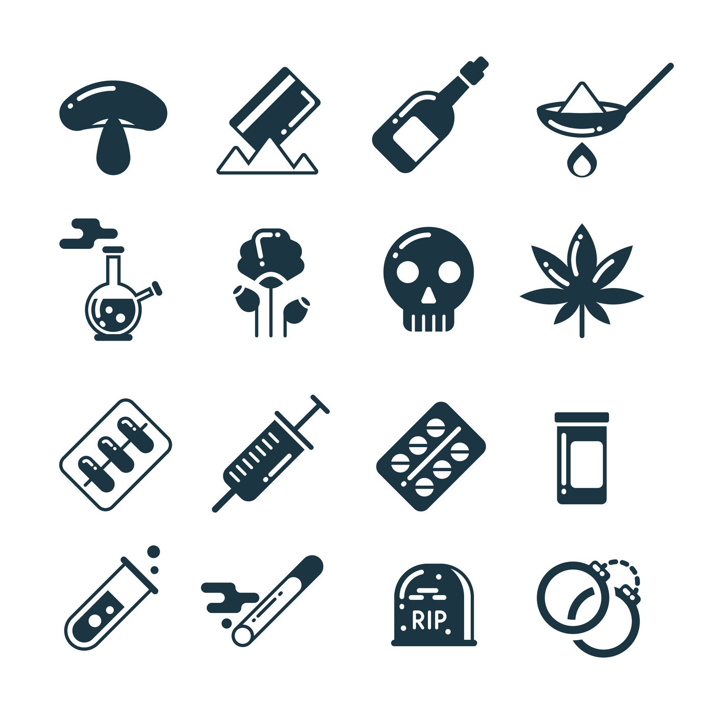 Drugs, alcohol, pills, tablet, narcotic abuse vector icons By ...