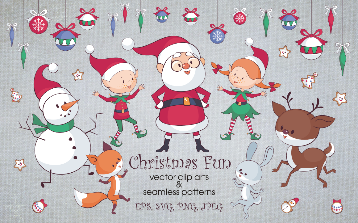 Christmas Fun Vector Clip Arts And Seamless Patterns By Olga Belova Thehungryjpeg Com