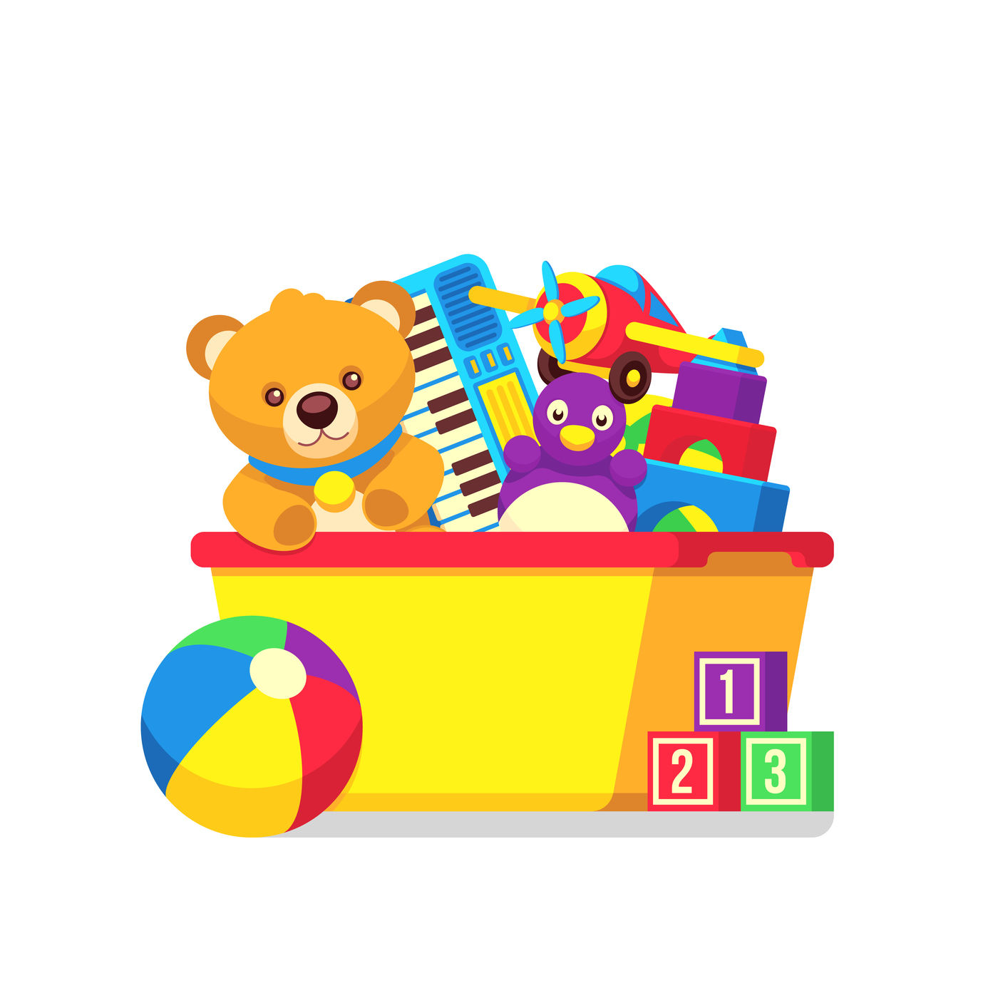 Kids toys in box vector clipart By Microvector | TheHungryJPEG