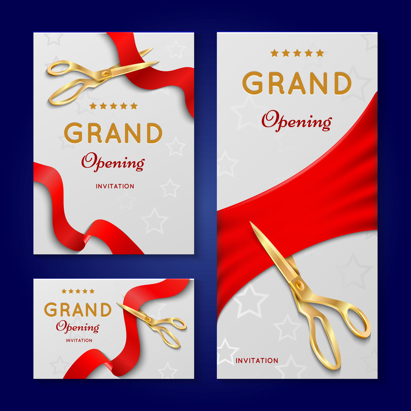 Ribbon cutting with scissors grand opening ceremony vector invitation