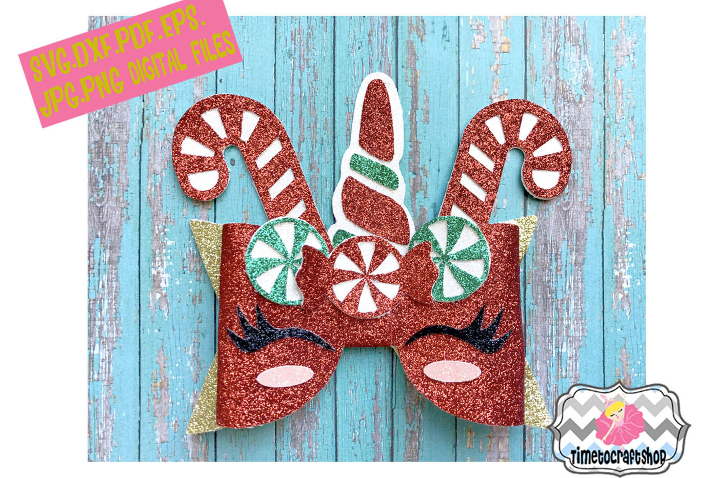 Christmas Unicorn Candy Cane Peppermint Hair Bow Template By Timetocraftshop Thehungryjpeg Com