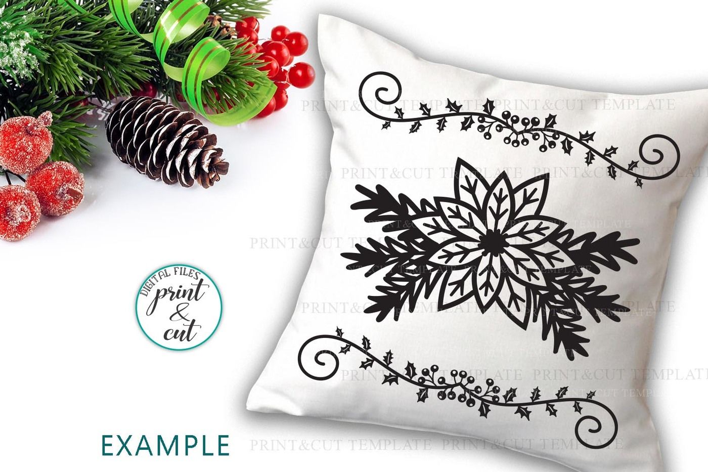 Poinsettia Christmas border swirls decorations paper cut svg By